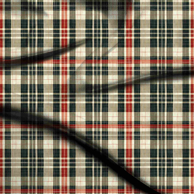 ivory cream checks digital print fabric texture — medium scale closeup