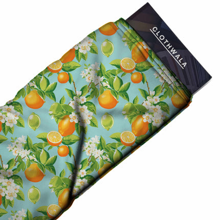 sky blue tropical all-over print pattern — medium scale repeat layout