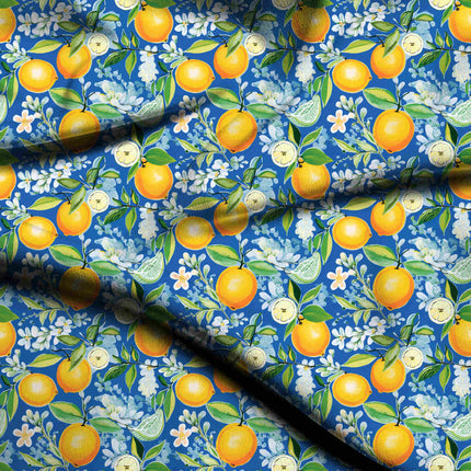 cobalt blue floral digital print fabric texture — medium scale closeup