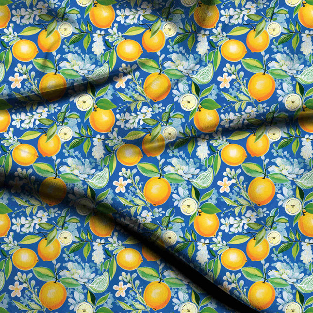 cobalt blue floral digital print fabric texture — medium scale closeup