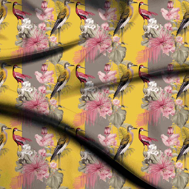 Mustard Yellow Floral Digital Print Fabric | Kaftan Co-Ord Dress | Festive ethnic wear | Tropical Luxe | Botanical Print | Viscose Georgette - 1945