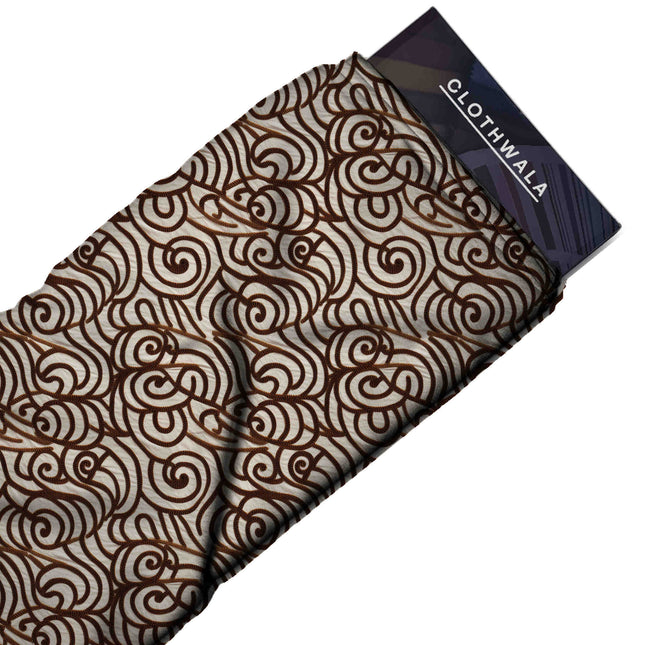 espresso brown abstract print fabric draped — blazer styling