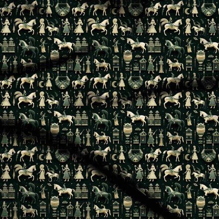 ivory cream ethnic digital print fabric texture — medium scale closeup