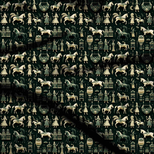 ivory cream ethnic digital print fabric texture — medium scale closeup