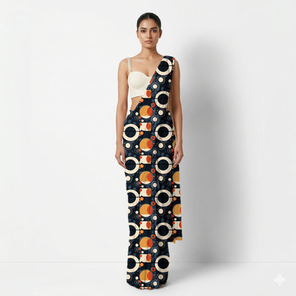 Midnight Blue Geometric Digital Print Fabric for Jacket | Destination Wedding - Image 9