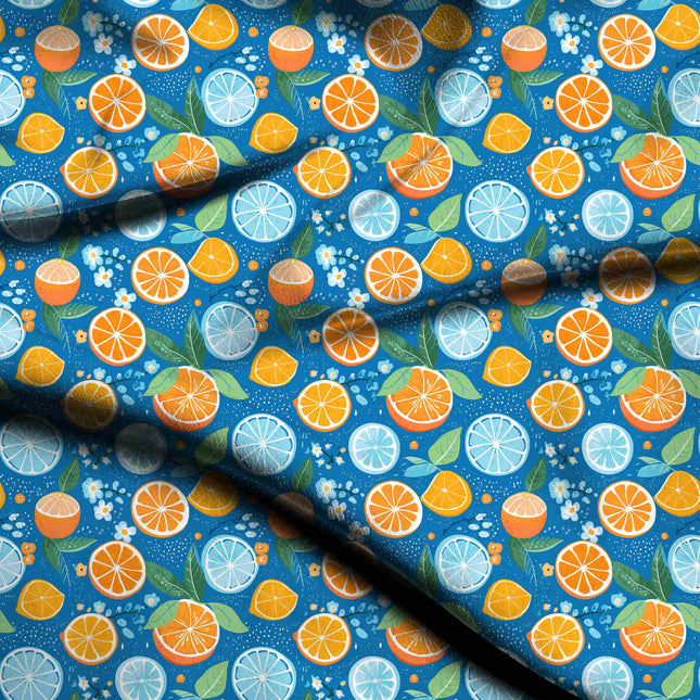 cobalt blue tropical digital print fabric texture — medium scale closeup