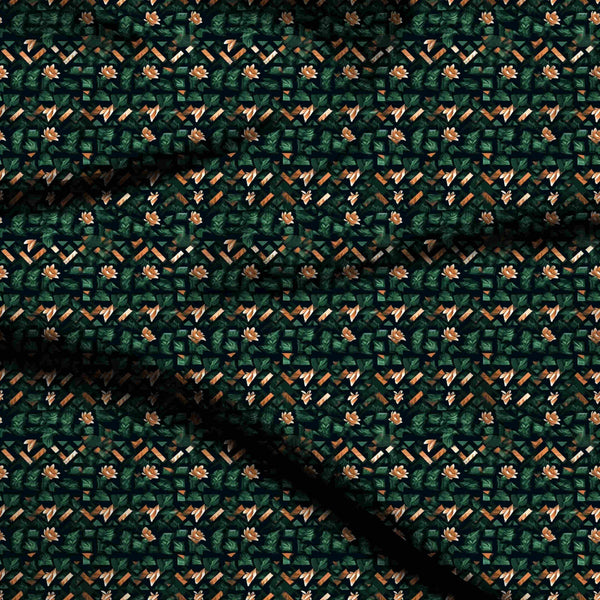 Forest Green Geometric Lattice Print Fabric