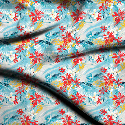 sky blue tropical digital print fabric texture — medium scale closeup