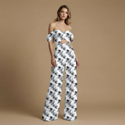 jet black abstract print fabric draped — scarf styling