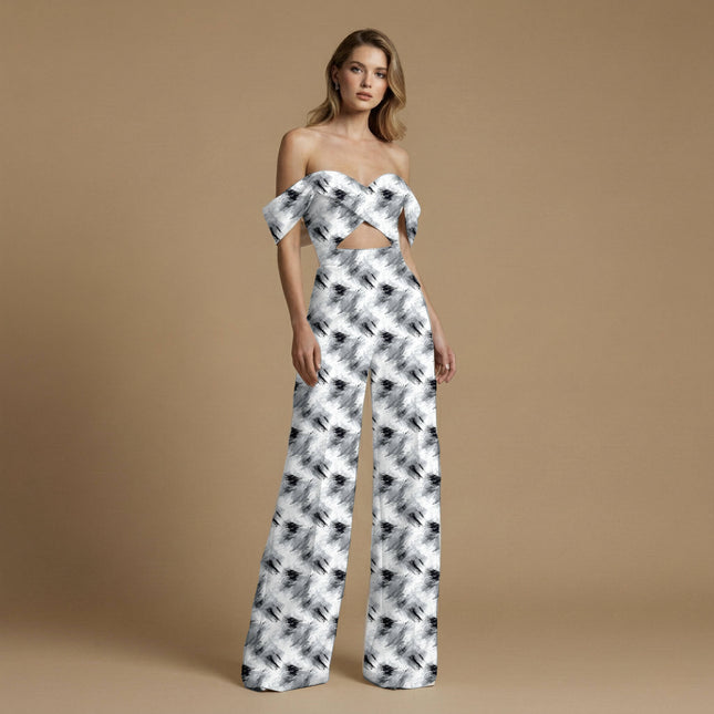 jet black abstract print fabric draped — scarf styling