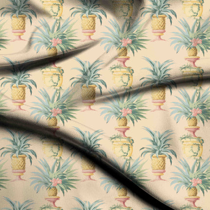 ivory cream tropical digital print fabric texture — medium scale closeup