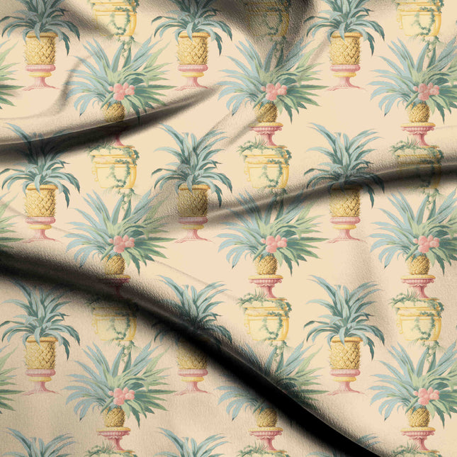 ivory cream tropical digital print fabric texture — medium scale closeup