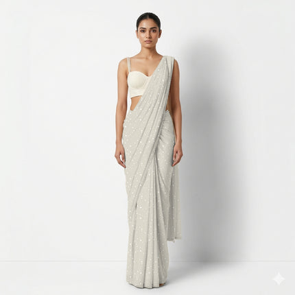 Ivory Cream Floral Digital Print Fabric for Patiala Suit | Festive Silk Blend - Image 6