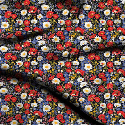 Midnight Blue Floral Digital Print Fabric for Maxi | Regal Festival Wear - 5084