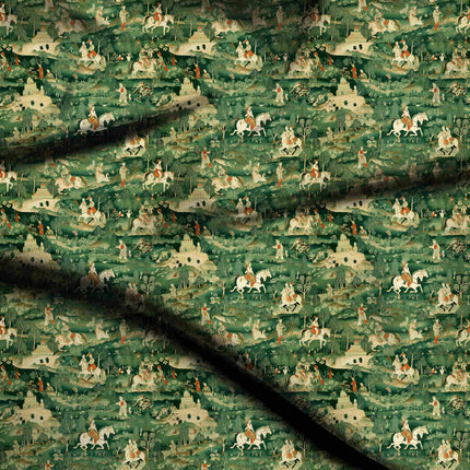 forest green ethnic digital print fabric texture — medium scale closeup