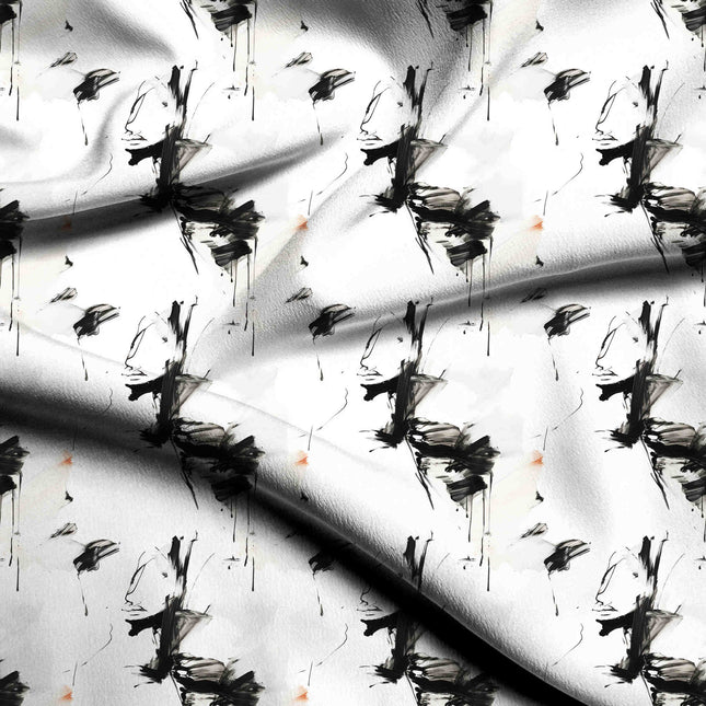 Ivory Cream Abstract Digital Print Fabric | Saree Palazzo Blouse | Evening Wear | Indie Aesthetic | Poly Georgette Print - 250