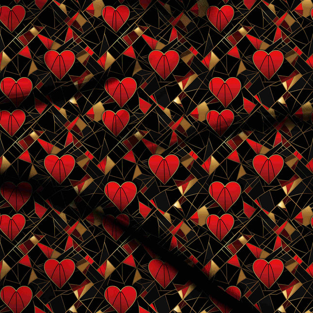 crimson red geometric digital print fabric texture — medium scale closeup