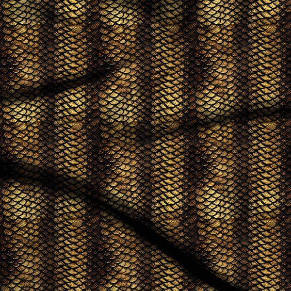 Antique Gold Textured Metallic Gold Reptilian Scale Print Fabric