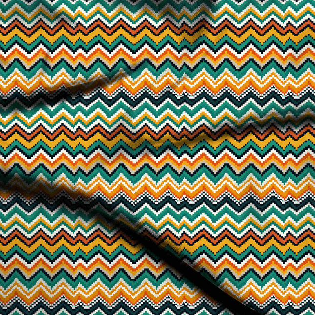 Teal Green Geometric Digital Print Fabric | Kurti Palazzo Co-Ord | Poly Muslin Print - 2028