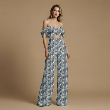 slate grey abstract print fabric draped — kaftan styling