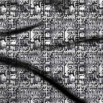 jet black geometric digital print fabric texture — medium scale closeup