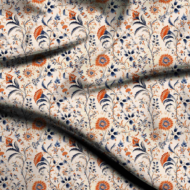 ivory cream floral digital print fabric texture — large scale closeup