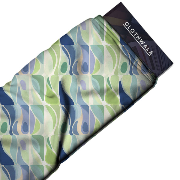 Mint Green Abstract Fluid Color-blocked Shapes Print Fabric