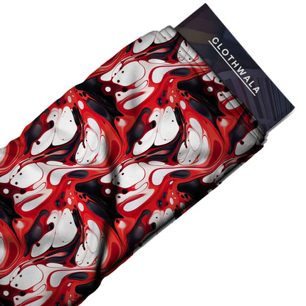 scarlet red abstract print fabric draped — co-ord set styling