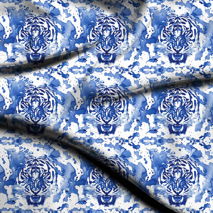 cobalt blue animal digital print fabric texture — large scale closeup