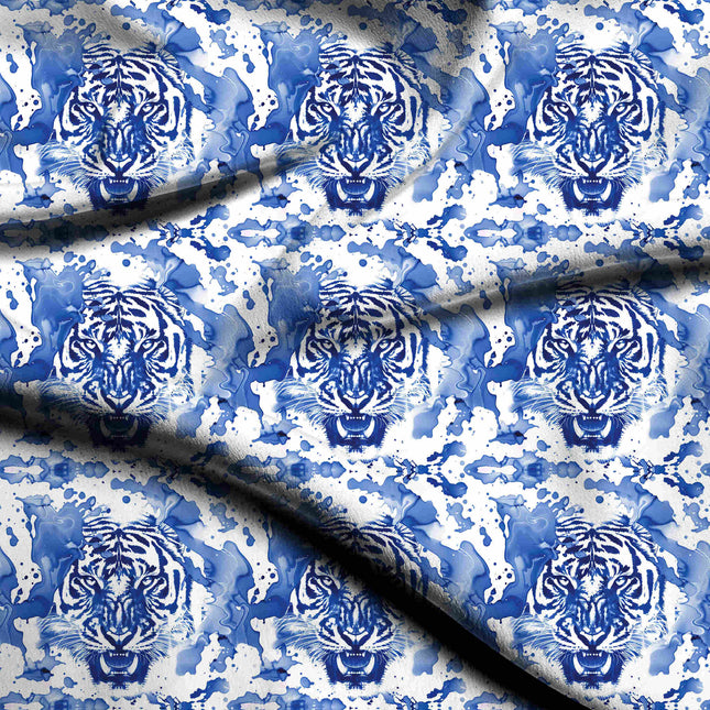 cobalt blue animal digital print fabric texture — large scale closeup