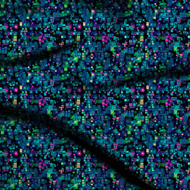 teal geometric digital print fabric texture — micro scale closeup