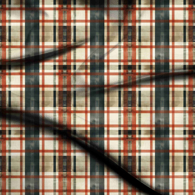 ivory cream checks digital print fabric texture — medium scale closeup