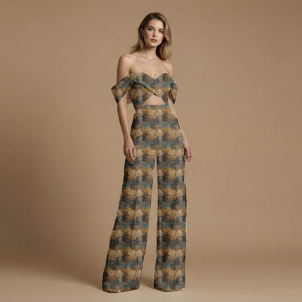 burnt sienna animal print fabric draped — co-ord set styling