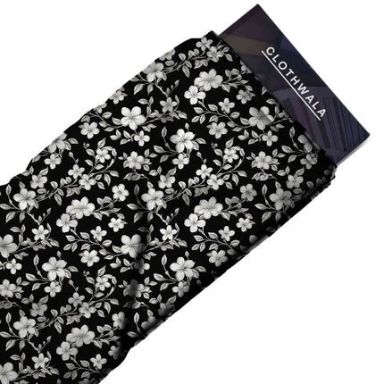 jet black floral fabric detail — matte finish digital print closeup