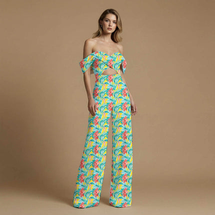 canary yellow tropical all-over print pattern — large scale repeat layout