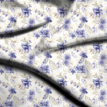 Periwinkle Blue Dreamy Scattered Watercolor Blossoms Print Fabric