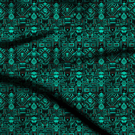 luminous teal ethnic all-over print pattern — medium scale repeat layout