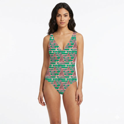 Emerald Green Geometric Digital Print Fabric for Set | Winter Wear - Image 3