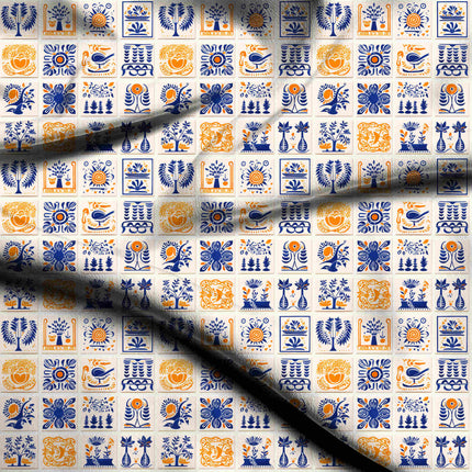 cobalt blue floral digital print fabric texture — medium scale closeup