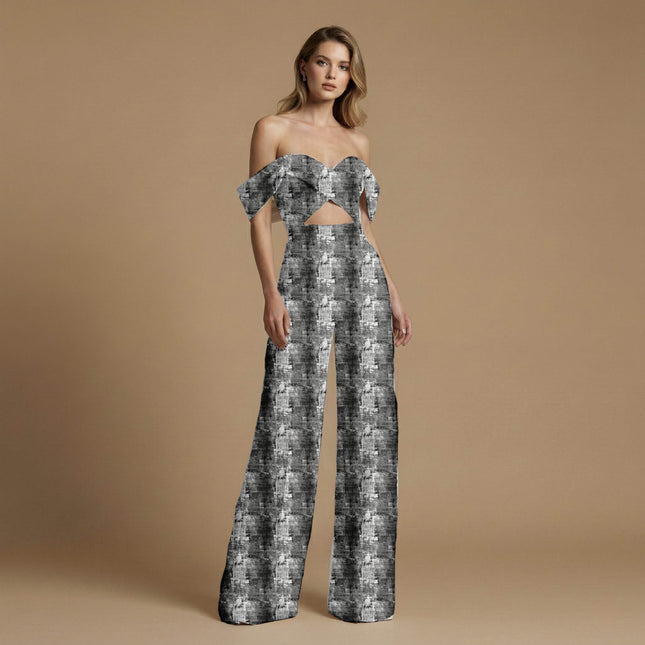 jet black abstract print fabric draped — blazer styling