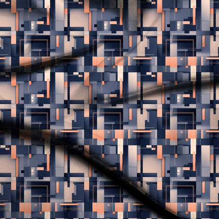 midnight blue geometric fabric detail — textured finish digital print closeup