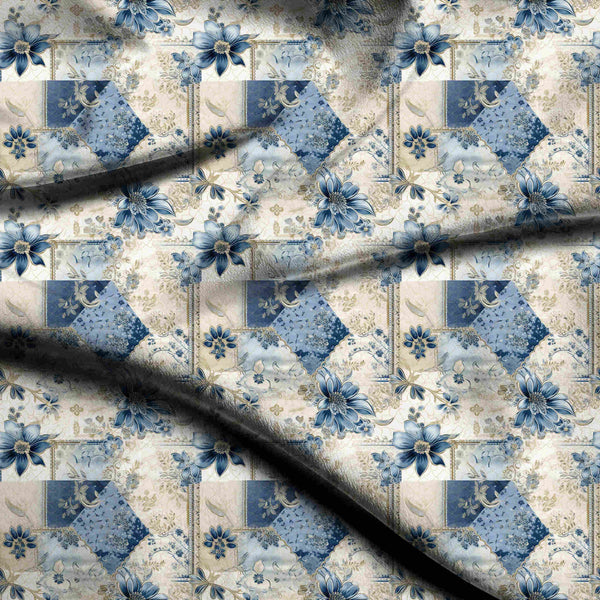 Indigo Blue Vintage floral patchwork with large Maxi Dress Fabric