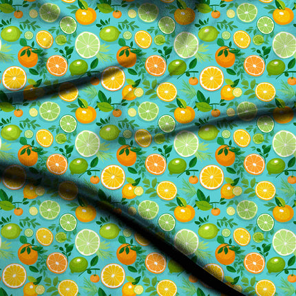 aqua blue floral digital print fabric texture — medium scale closeup