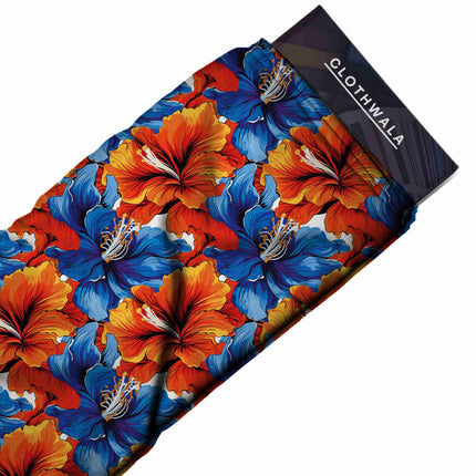 Cobalt Blue Floral Digital Print Fabric for Set | Wedding Fabric - Image 4