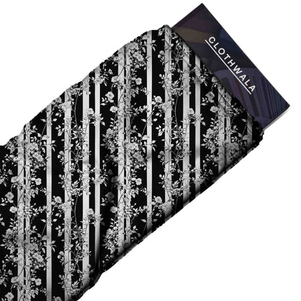 jet black floral all-over print pattern — medium scale repeat layout