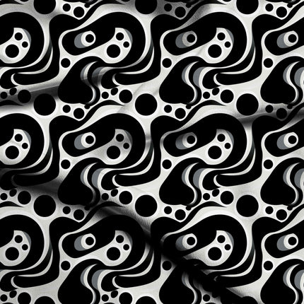 jet black abstract digital print fabric texture — large scale closeup