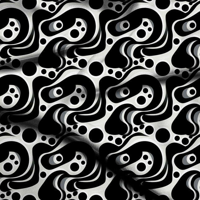 jet black abstract digital print fabric texture — large scale closeup