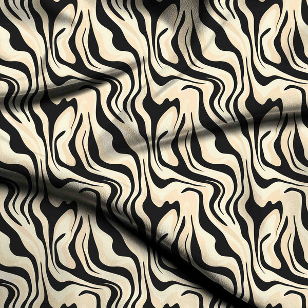 Ivory Cream Bold Abstract Liquid Marble Wave Print Fabric