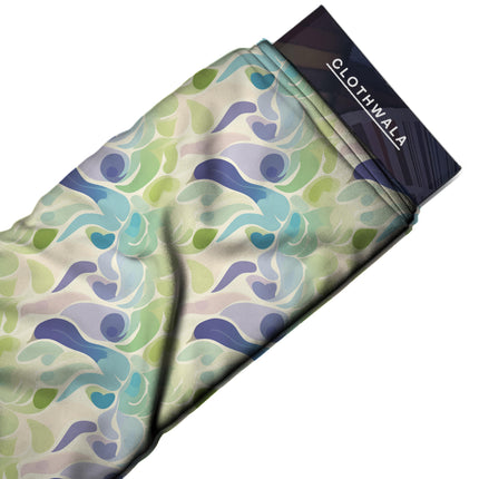periwinkle blue abstract print fabric draped — kaftan styling