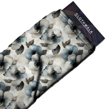 slate blue floral print fabric draped — anarkali styling